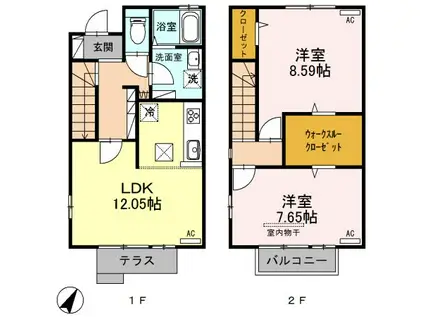 ドミール彩(2LDK/1階)の間取り写真