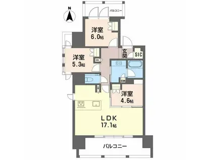 グランドメゾン清水谷ゲーテッドハウス(3LDK/5階)の間取り写真