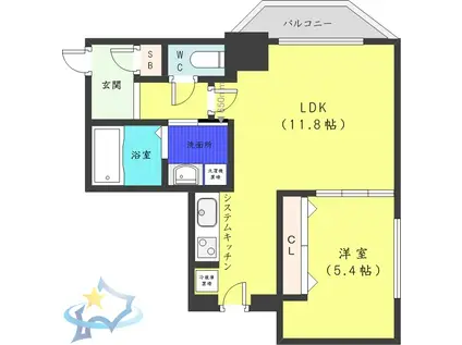 ラ・ソレイユ南2条(1LDK/6階)の間取り写真