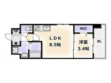 ミラージュパレス難波幸町(1LDK/13階)の間取り写真