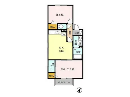 ホープA(2DK/2階)の間取り写真