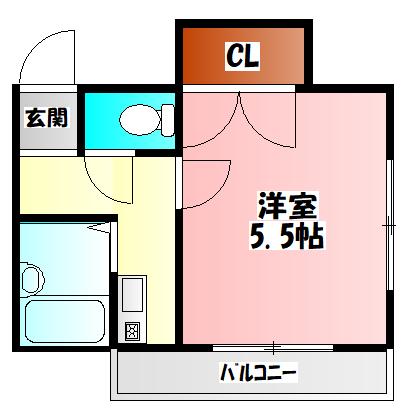 栄町グリーンハイツ(1K/2階)の間取り写真