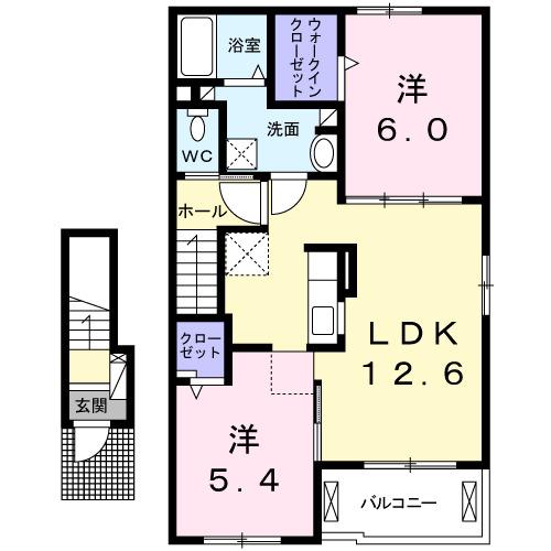ワルド プラッツ C(2LDK/2階)の間取り写真