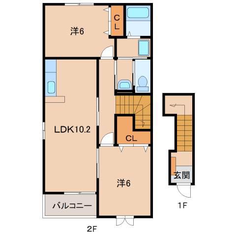 コモド・ピアッツァI(2LDK/2階)の間取り写真