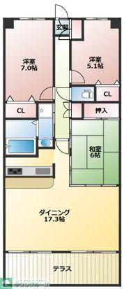 シャリエ船橋夏見台(3LDK/1階)の間取り写真
