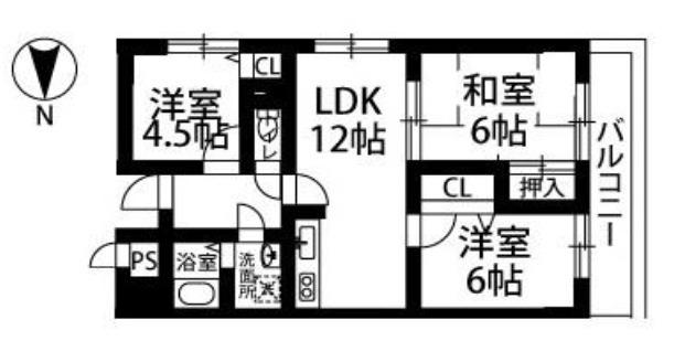 ドエル北堀江(3LDK/2階)の間取り写真