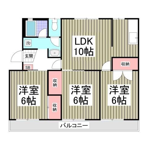 レインボーハウス3号棟(3LDK/4階)の間取り写真