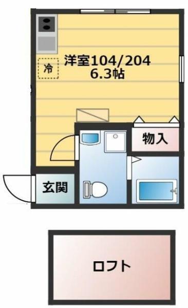 グランドテラス南太田(ワンルーム/2階)の間取り写真