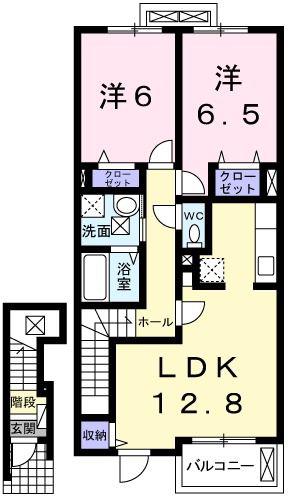 ソレイユ(2LDK/2階)の間取り写真