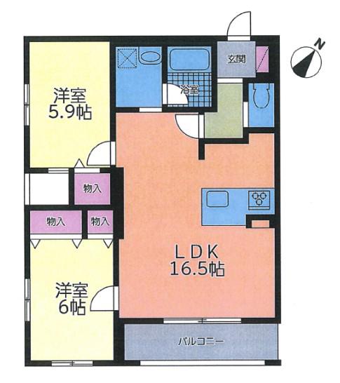 オラシオン新川(2LDK/1階)の間取り写真