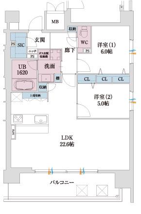 スプランディッド本町グラン(2LDK/19階)の間取り写真