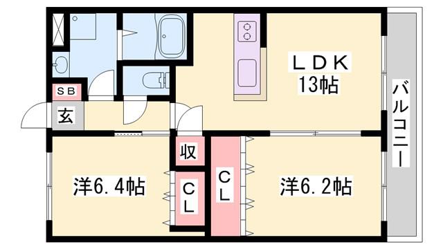 グランディール(2LDK/2階)の間取り写真