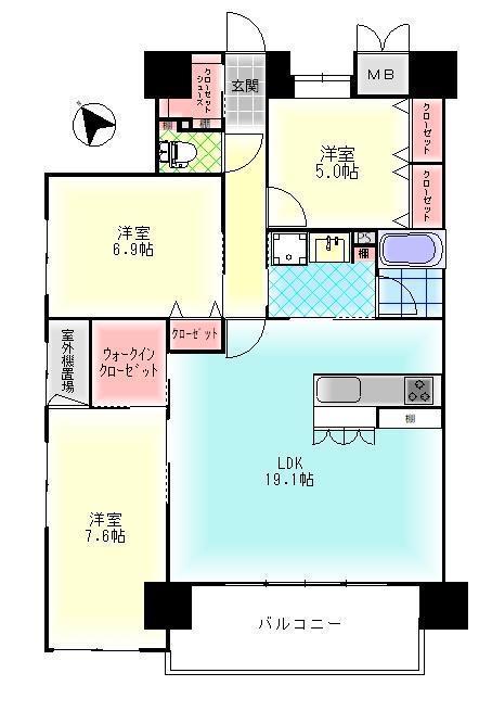 ニューガイア大分駅前NO.63(3LDK/9階)の間取り写真