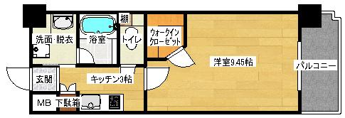 ロアール東白島(1K/3階)の間取り写真