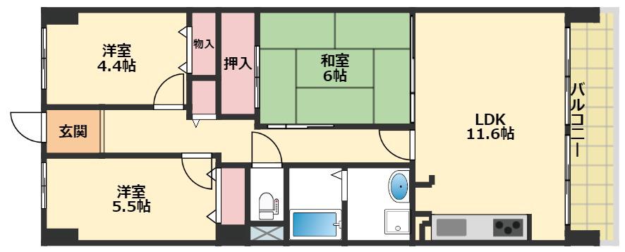 藤和東加古川ハイタウンC棟(3LDK/6階)の間取り写真