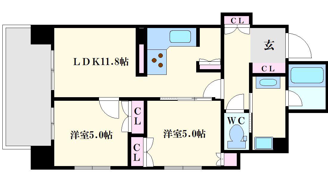 リーガル南久宝寺II(2LDK/11階)の間取り写真