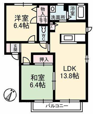 シャーメゾン湯所(2LDK/1階)の間取り写真