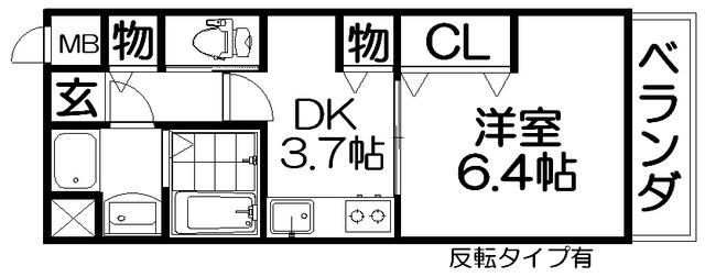 ルミエール交野(1DK/5階)の間取り写真