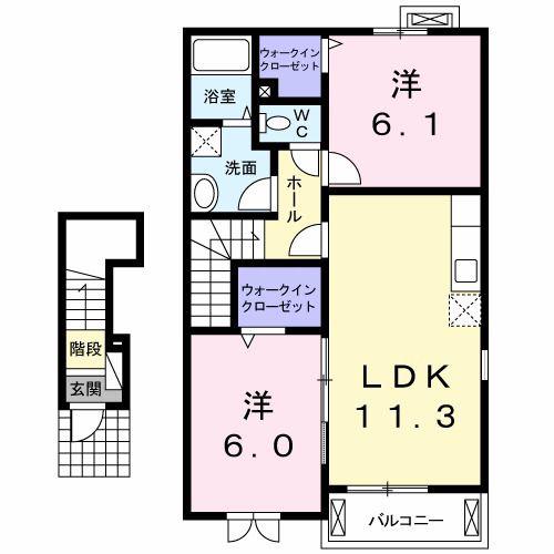 プラシードKI I(2LDK/2階)の間取り写真