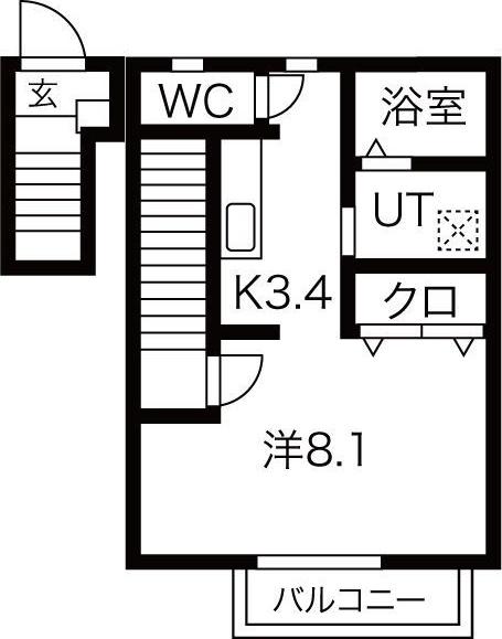 IXIA(1K/2階)の間取り写真