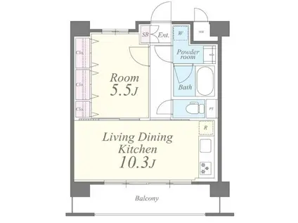 ヒルフォート常盤(1LDK/2階)の間取り写真