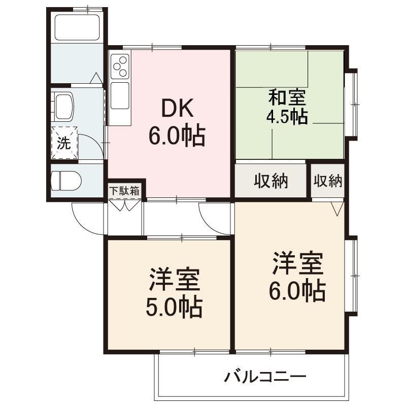 サンハイツA・B・C・D・E・F(3DK/1階)の間取り写真