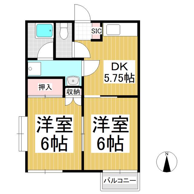 松尾西ノ手マンション B棟(2DK/1階)の間取り写真