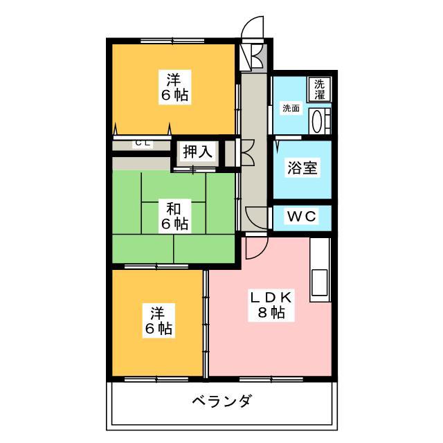 フォレット緑ヶ丘(3DK/6階)の間取り写真