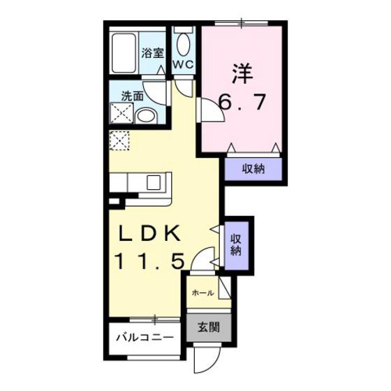 ヒュッゲ(1LDK/1階)の間取り写真