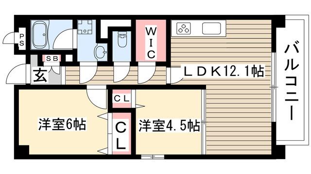 カドヤパレス(2LDK/4階)の間取り写真
