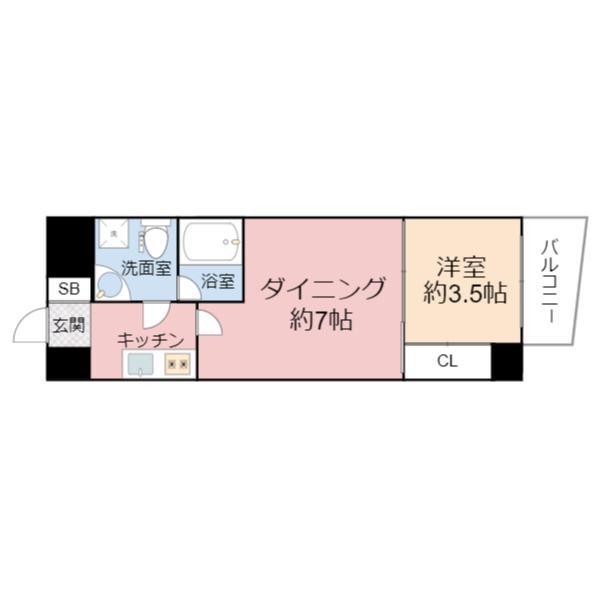 APRILE南森町(1DK/15階)の間取り写真