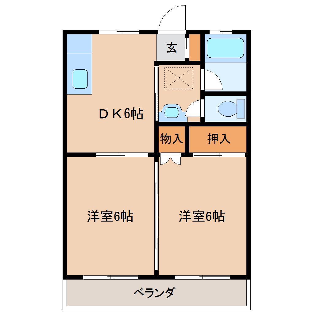 長友ビル(2DK/2階)の間取り写真
