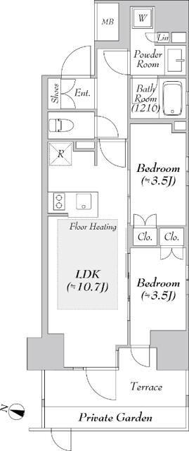 ネベル仙台一番町RECENT(2LDK/1階)の間取り写真