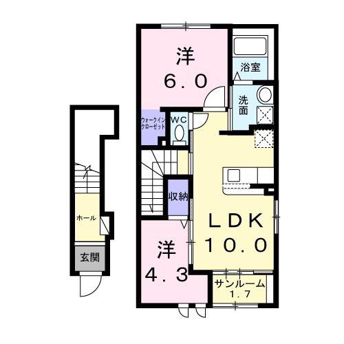 ツインキャッスルA(2LDK/2階)の間取り写真