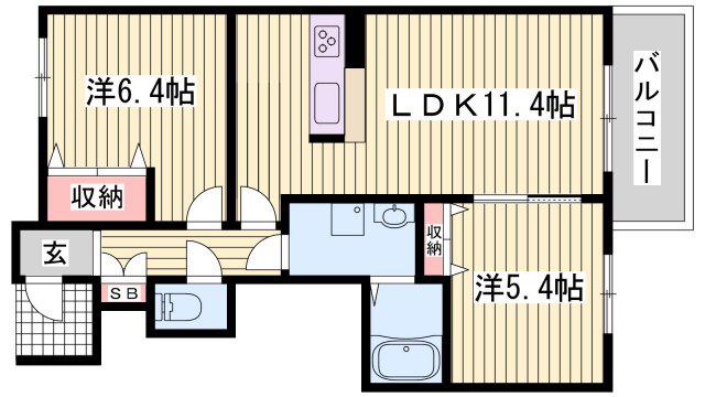 ファミール桜 C棟(2LDK/1階)の間取り写真