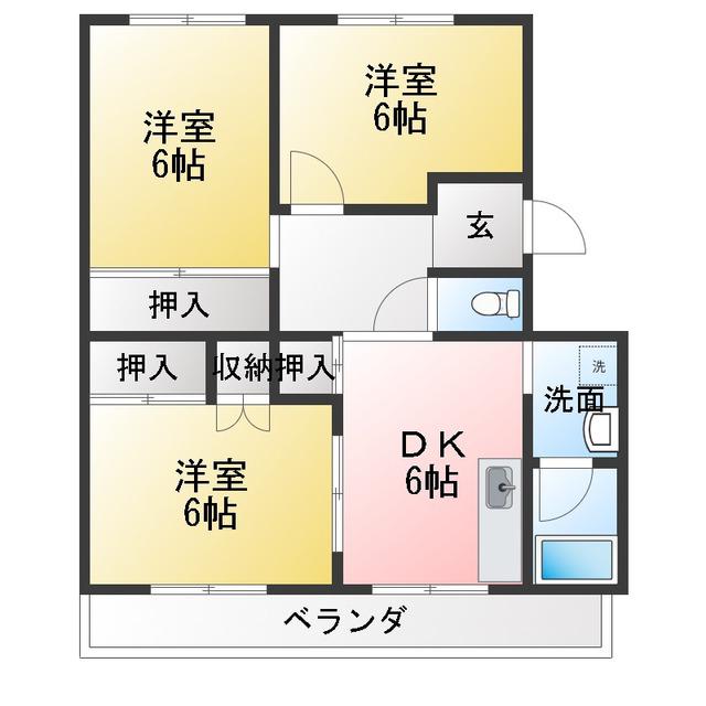 ウィスタリアコートB棟(3DK/4階)の間取り写真