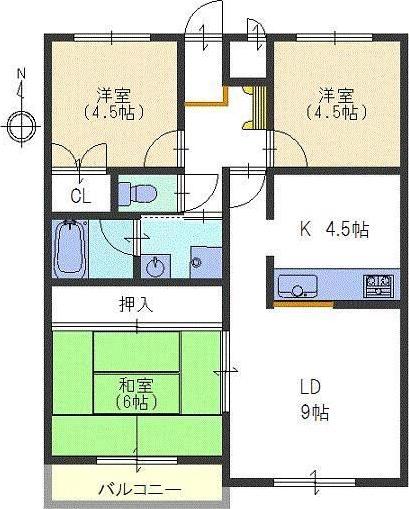 グリーンコート野間(3LDK/3階)の間取り写真