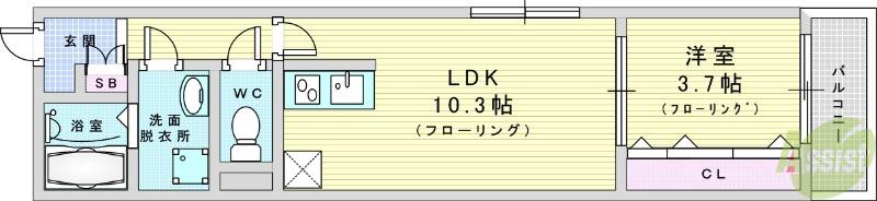 NEXRISE 日の出(1LDK/1階)の間取り写真