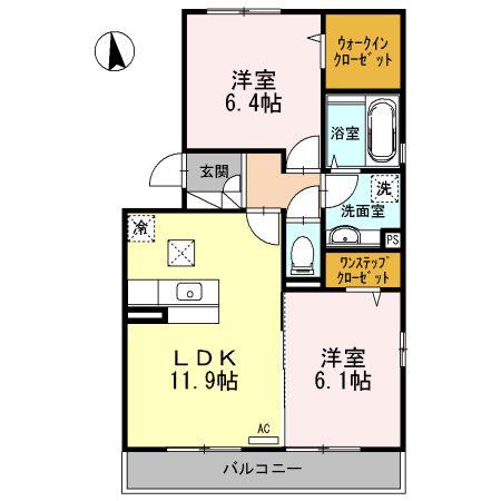 ベルモンゾ D-ROOM(2LDK/1階)の間取り写真