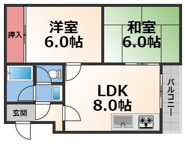 アーバンライフ巽(2DK/6階)の間取り写真