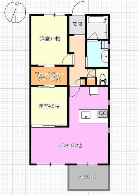 カーサフジ(2LDK/3階)の間取り写真