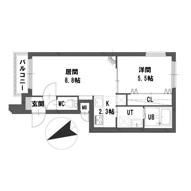 グランメール南郷12南(1LDK/2階)の間取り写真