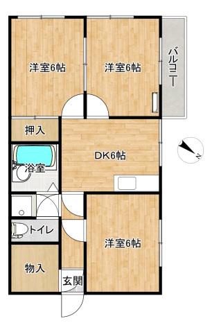 ロイヤルヒルズ(3DK/1階)の間取り写真