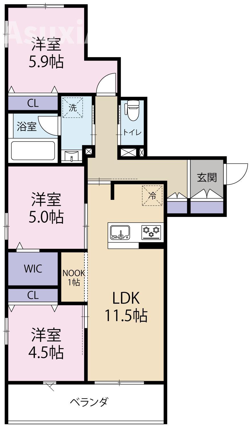 オカバ世田谷深沢ヘーベルメゾン(3LDK/1階)の間取り写真