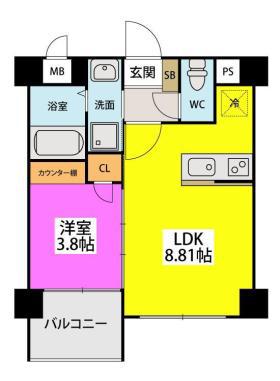 ラフィーネ井尻IIB棟(1LDK/4階)の間取り写真