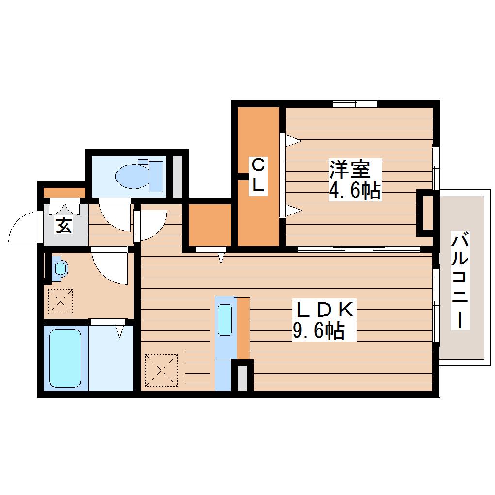 エスペランサ岩切(1LDK/1階)の間取り写真