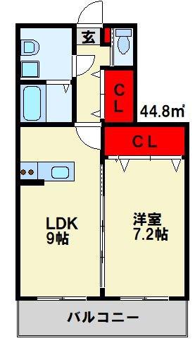クラッセ三ヶ森(1LDK/1階)の間取り写真