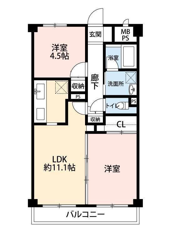 藤和シティコープ高崎(2LDK/2階)の間取り写真