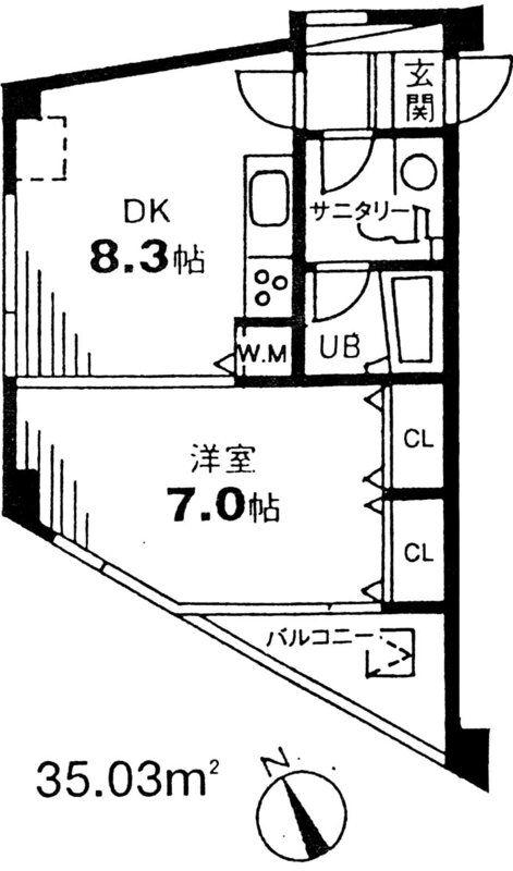 アルファウエスト(1DK/3階)の間取り写真