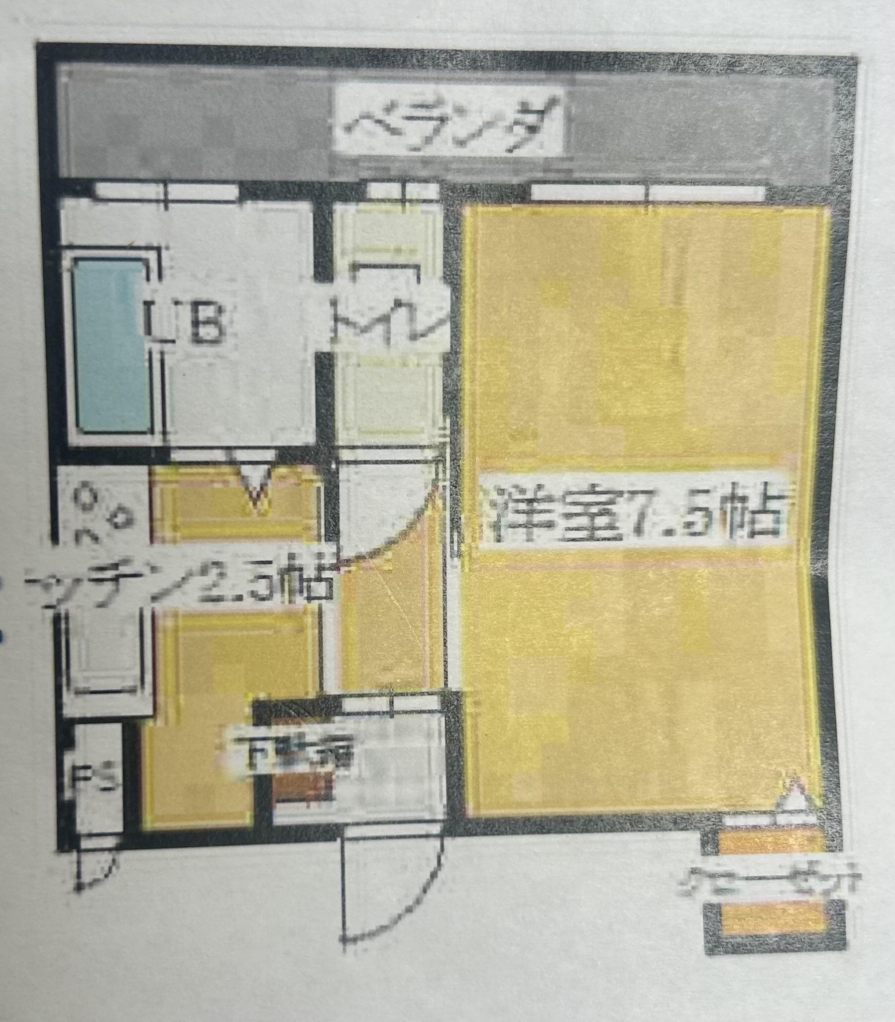 プリンスハイツ第6 4F 403号 北側(1K/4階)の間取り写真